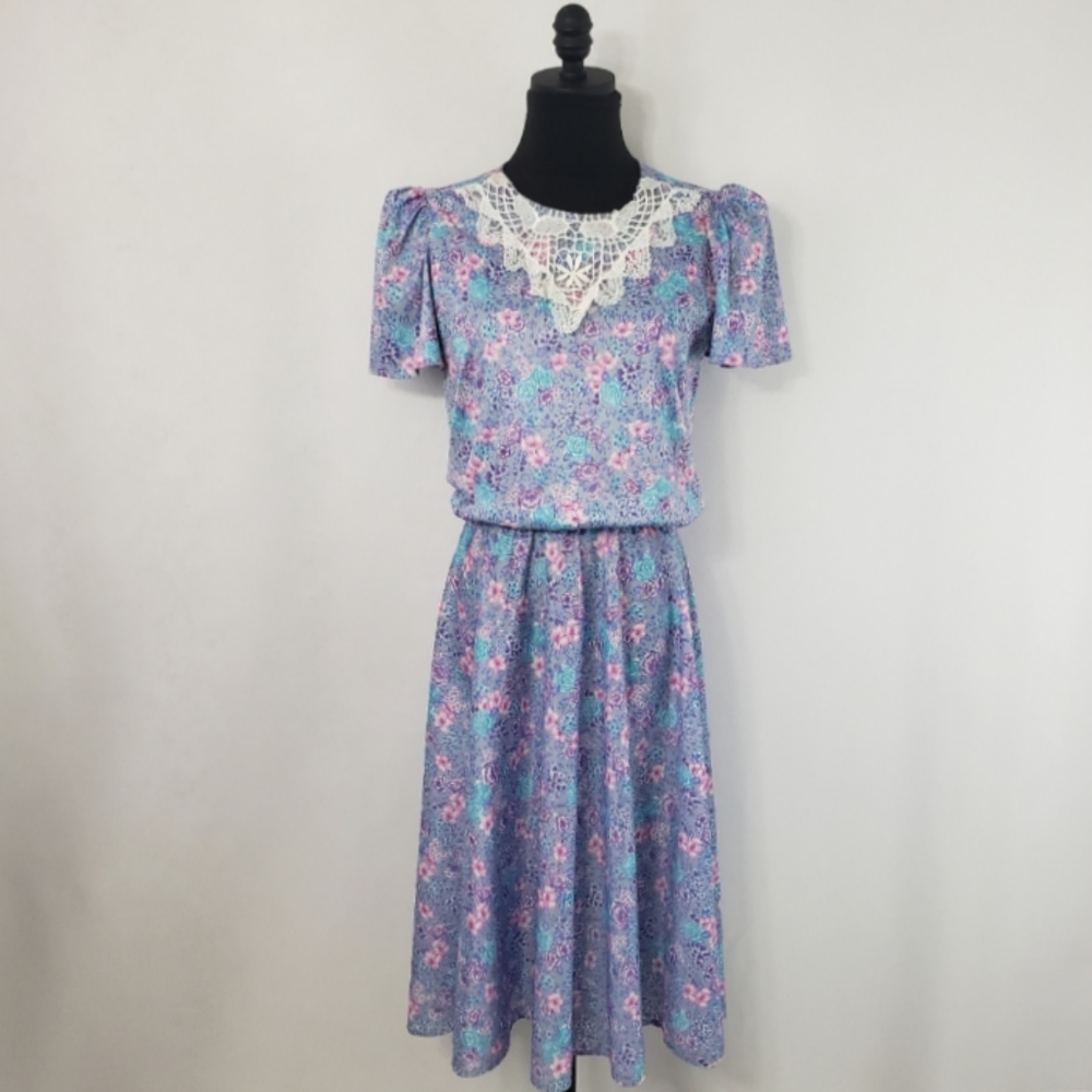 VINTAGE MCS LTD Womens Purple Floral Blouson Midi Dress size 10P